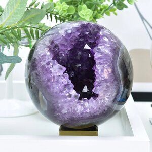 Large Amethyst Geode Sphere — Polished Crystal Sphere, 160 mm / ~4–5 kg, Deep Vi